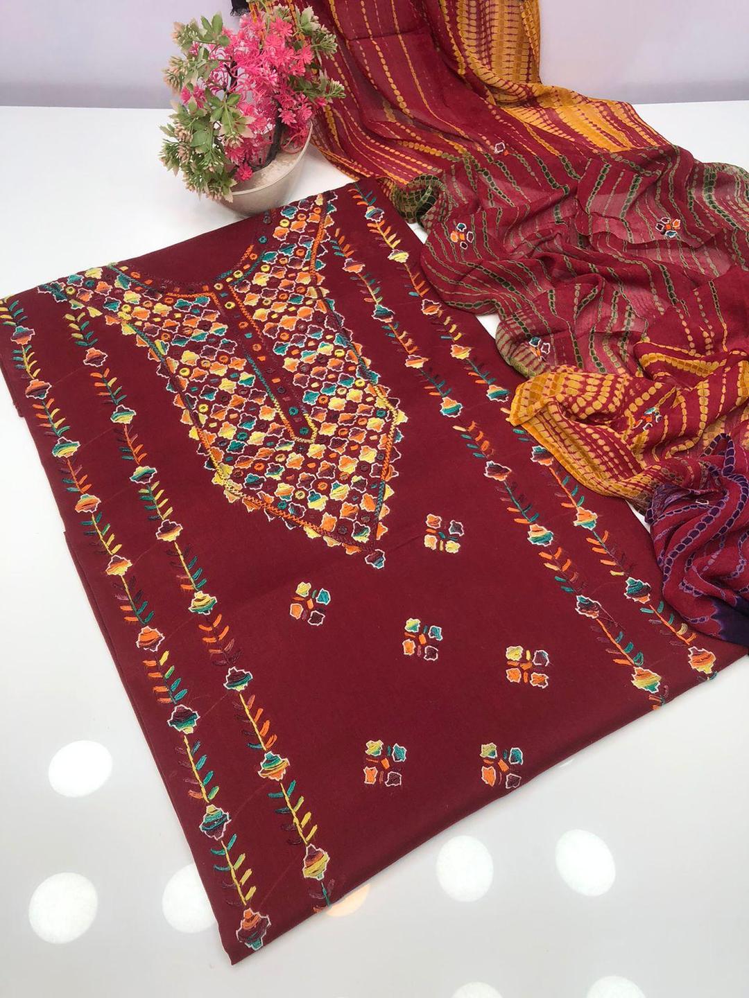 3 Pcs Women's Unstitched Hand Work Suit