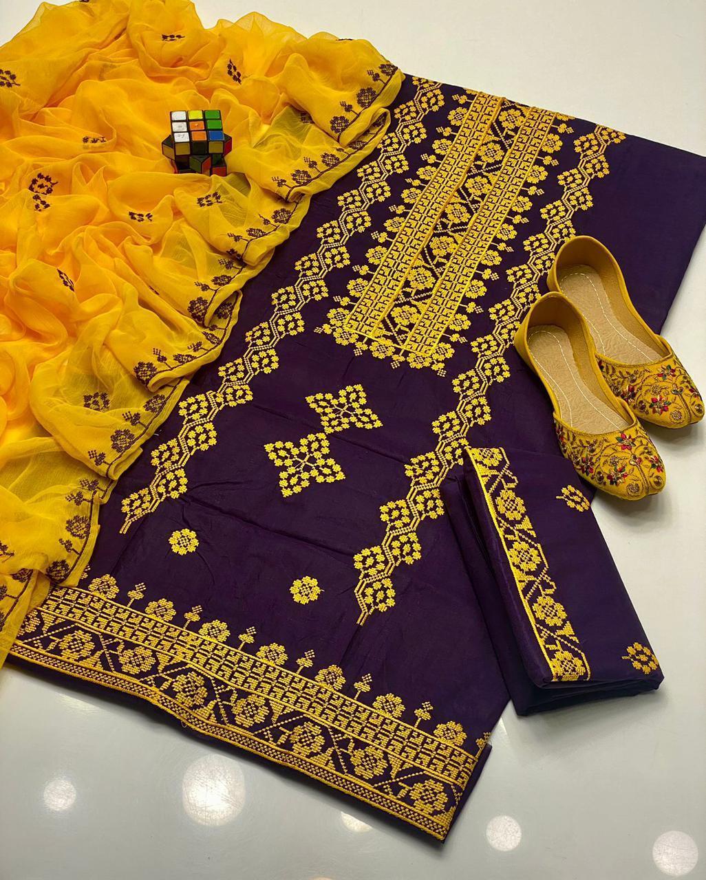 3 Pcs Women's Unstitched Sequins Embroidered Suit