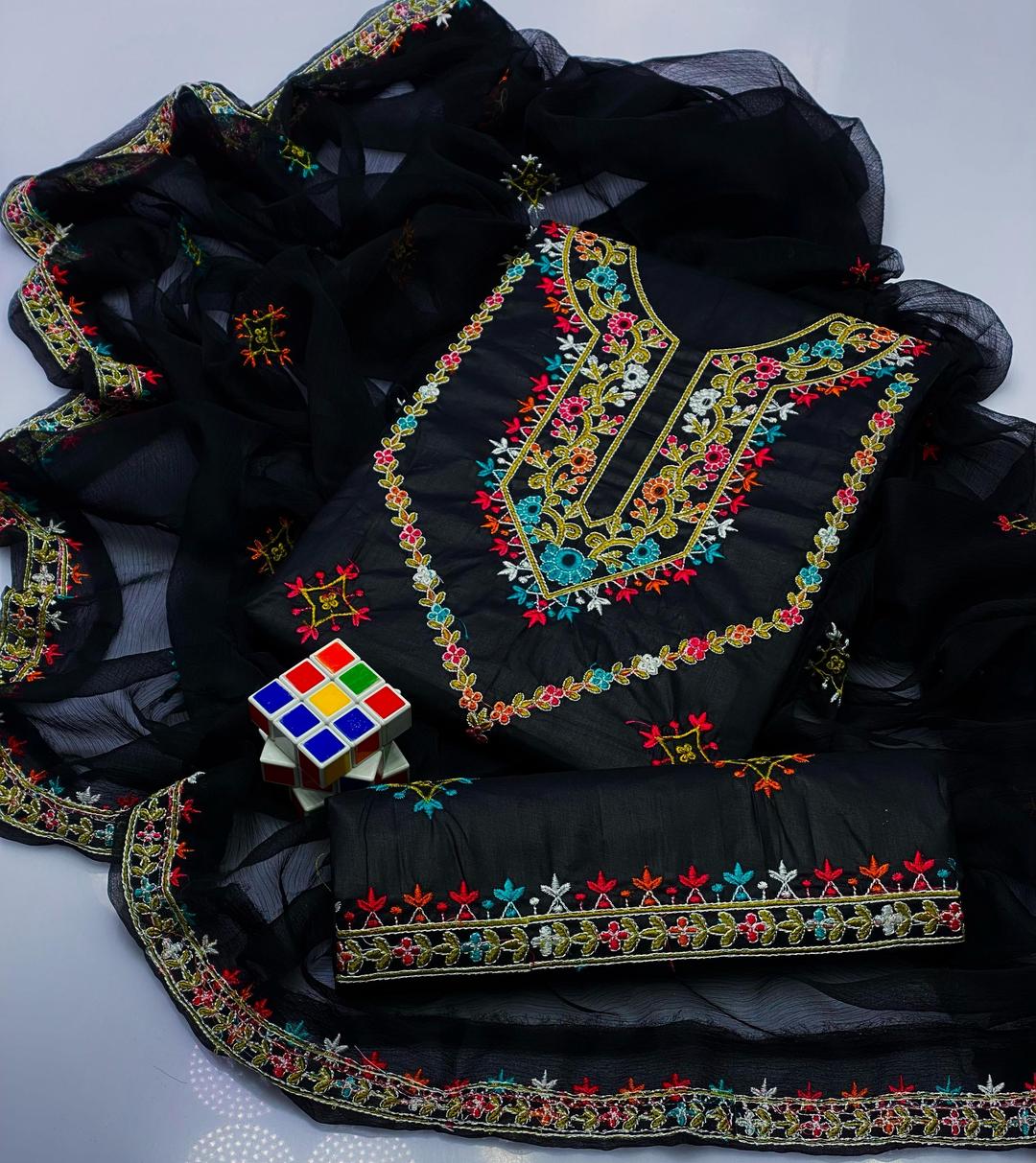 3 Pcs Women's Unstitched Embroidered Suit