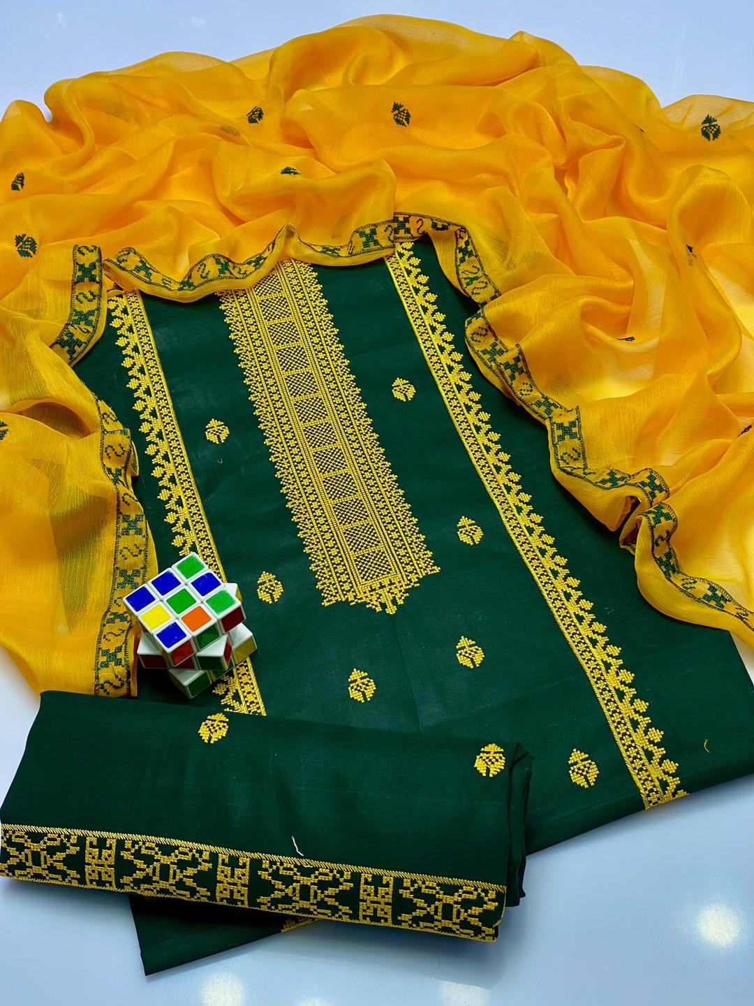 3 Pcs Women's Unstitched Embroidered Suit