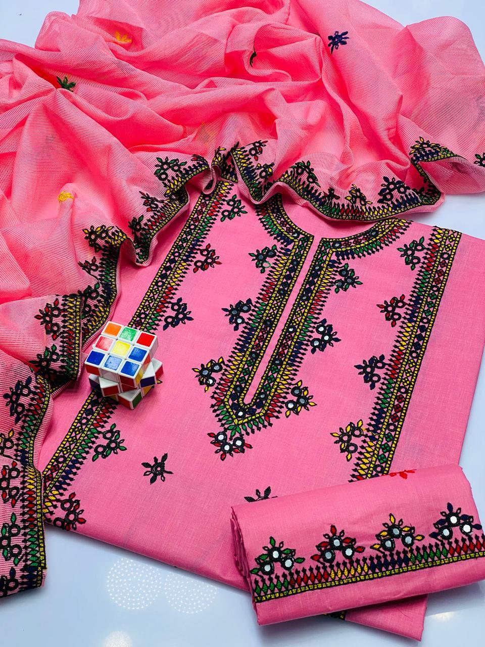 3 Pcs Women's Unstitched Embroidered Suit