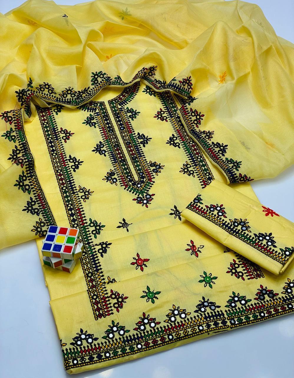 3 Pcs Women's Unstitched Embroidered Suit