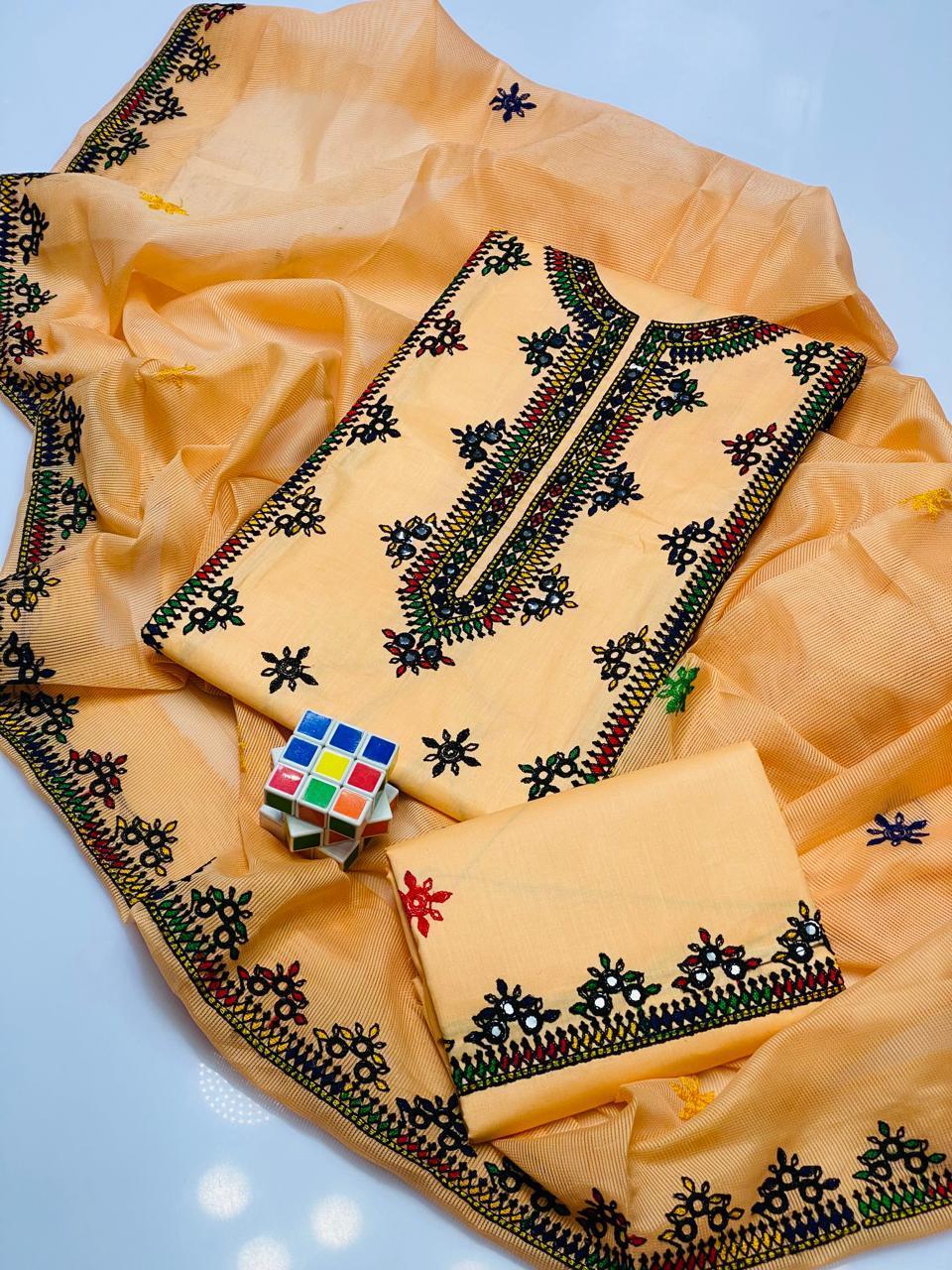 3 Pcs Women's Unstitched Embroidered Suit