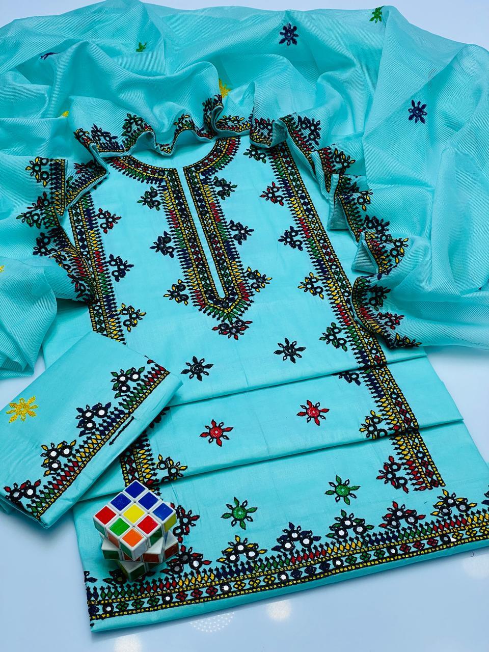 3 Pcs Women's Unstitched Embroidered Suit