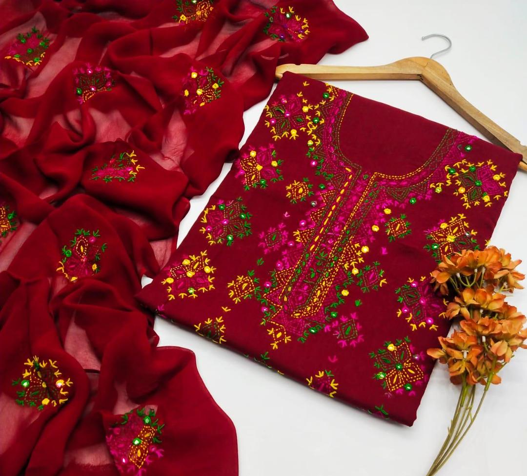 3 Pcs Women's Unstitched Hand Work Suit