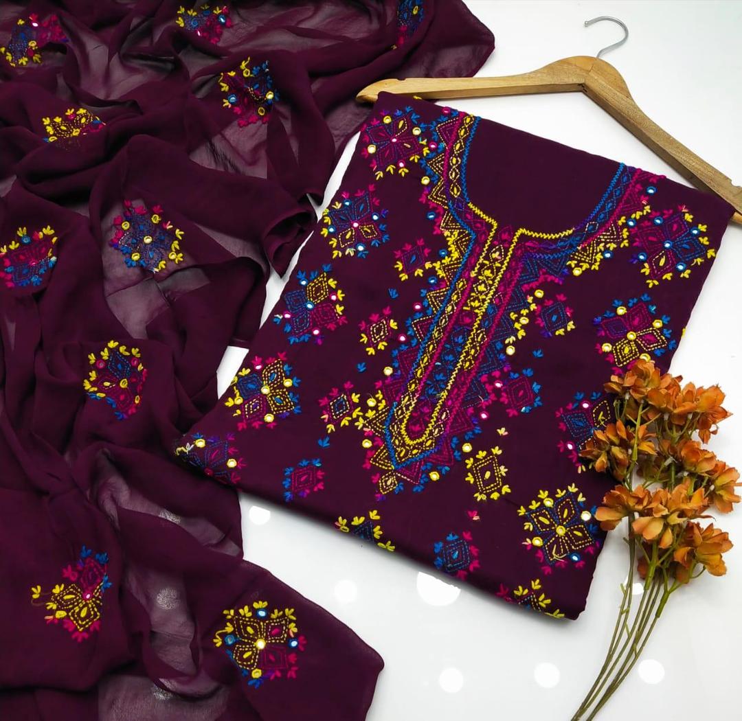 3 Pcs Women's Unstitched Hand Work Suit