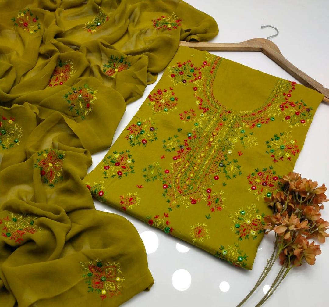 3 Pcs Women's Unstitched Hand Work Suit