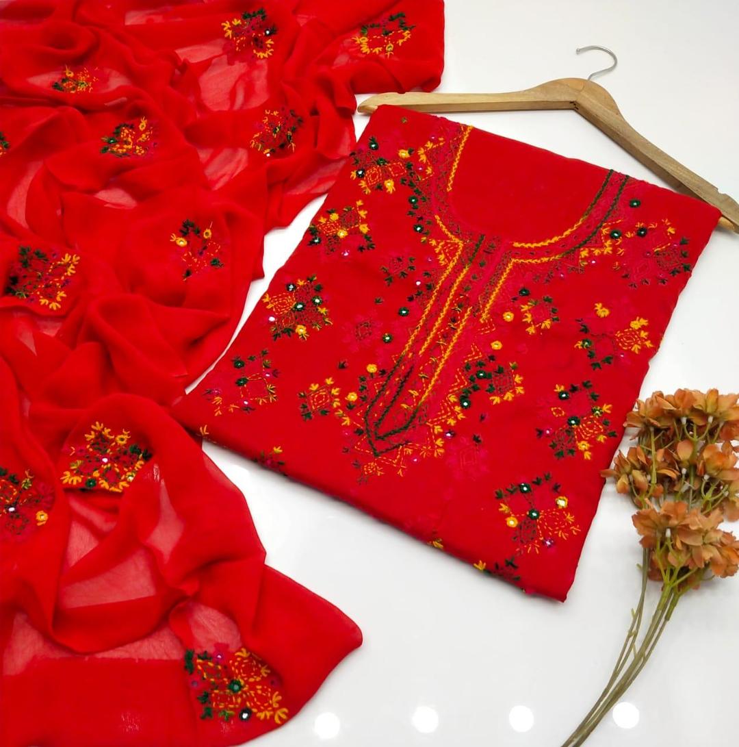 3 Pcs Women's Unstitched Hand Work Suit