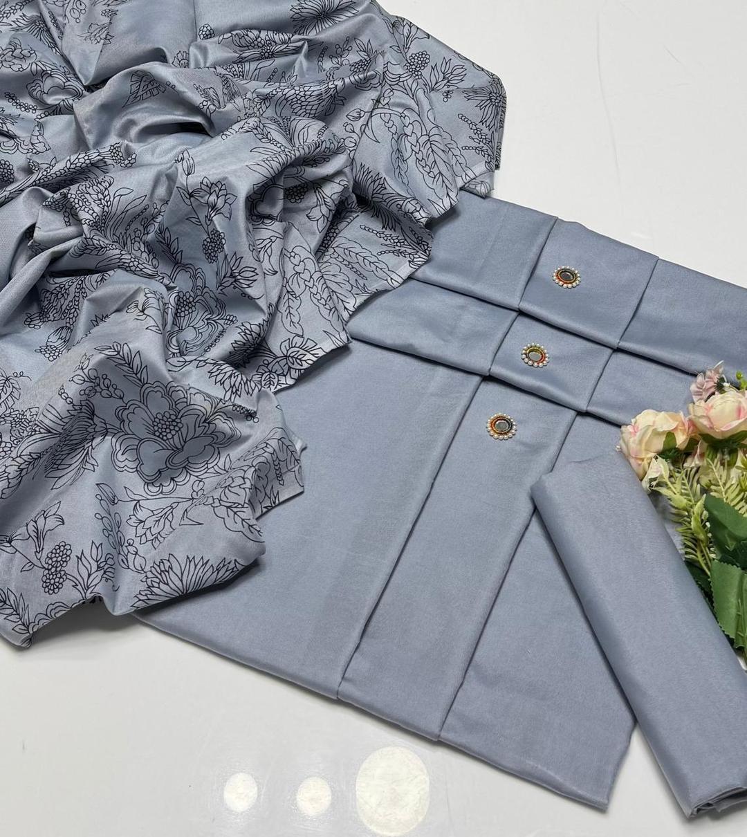 3 Pcs Women's Unstitched Plain Suit