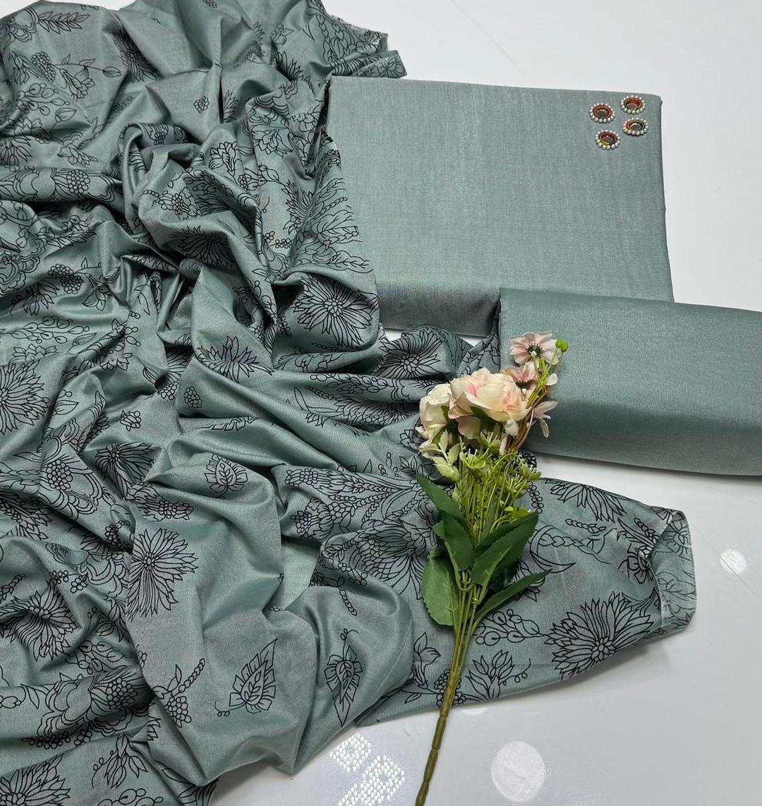 3 Pcs Women's Unstitched Plain Suit