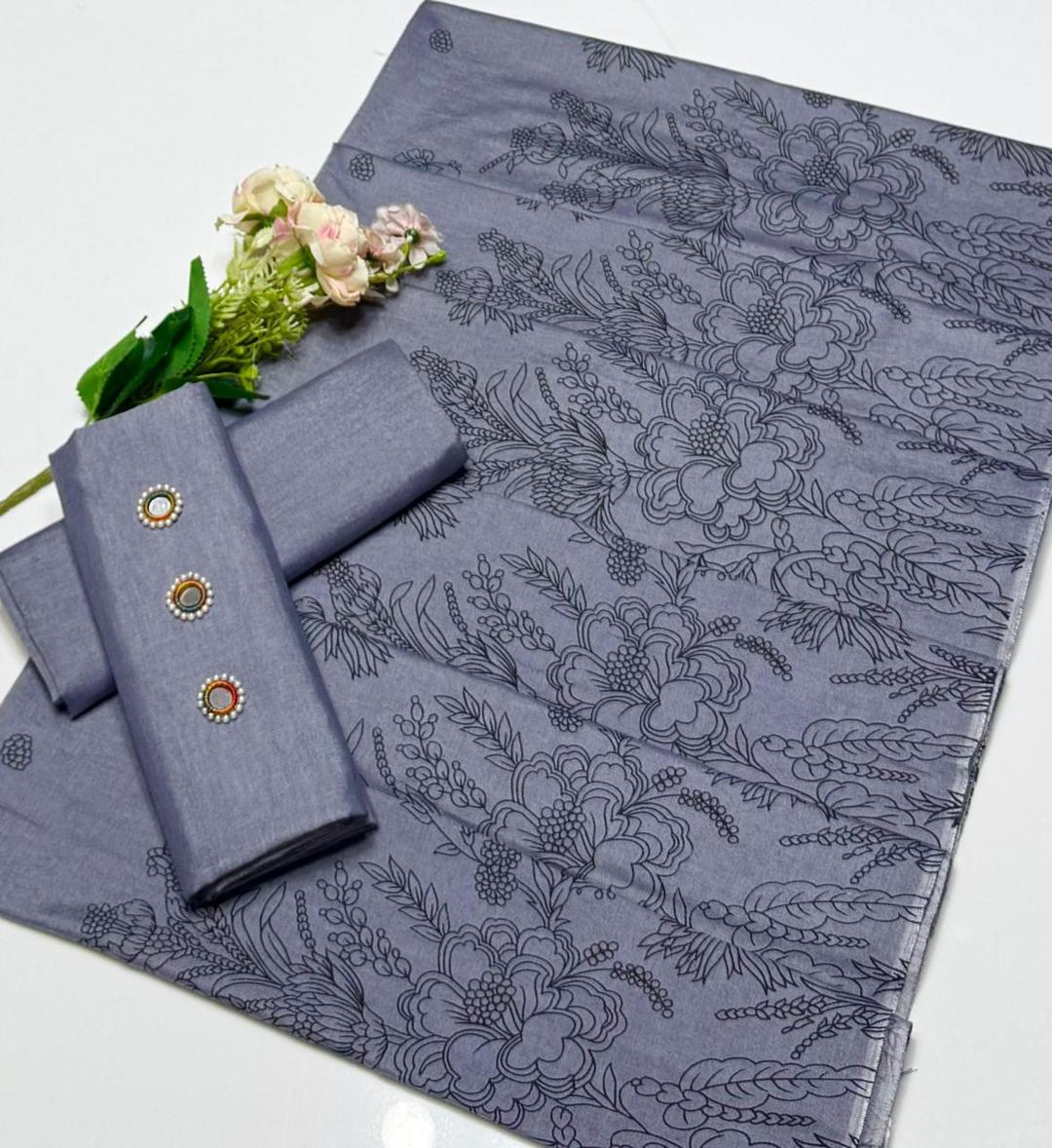 3 Pcs Women's Unstitched Plain Suit