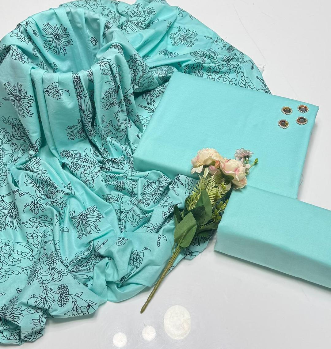 3 Pcs Women's Unstitched Plain Suit