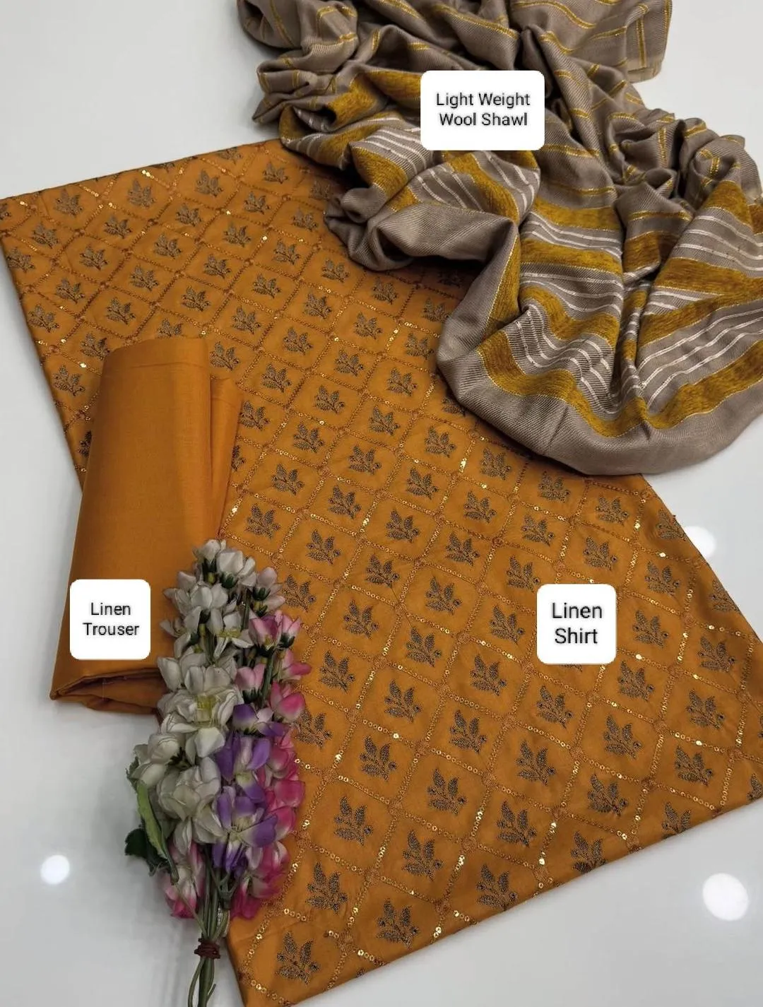 3 Pcs Women's Unstitched Sequins Embroidered Suit