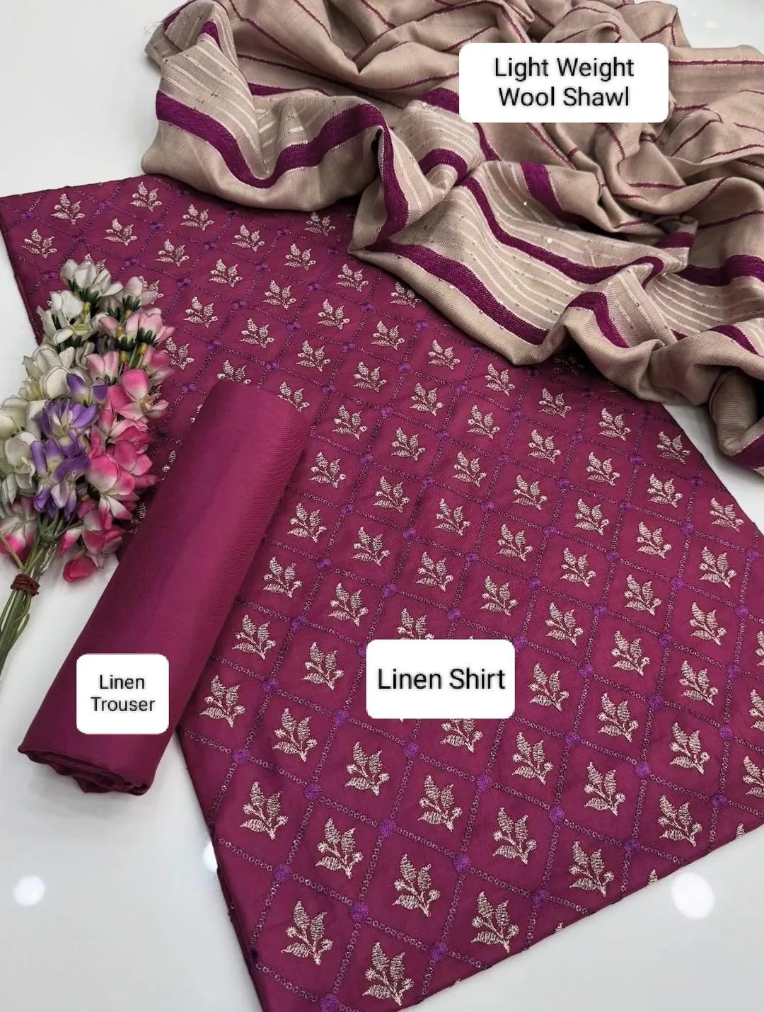 3 Pcs Women's Unstitched Sequins Embroidered Suit