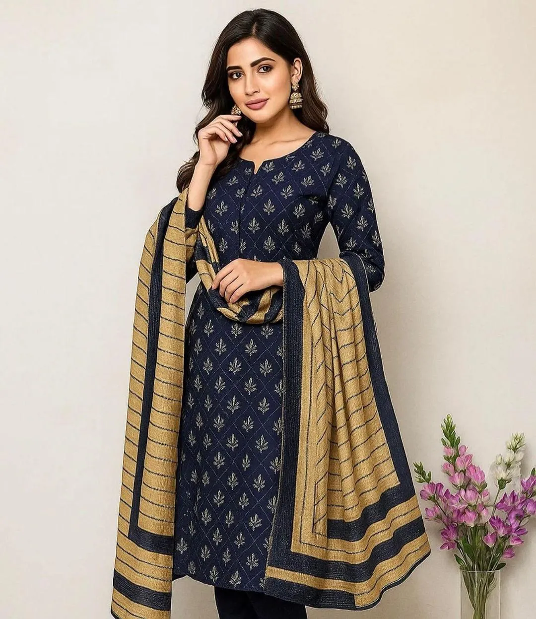 3 Pcs Women's Unstitched Sequins Embroidered Suit