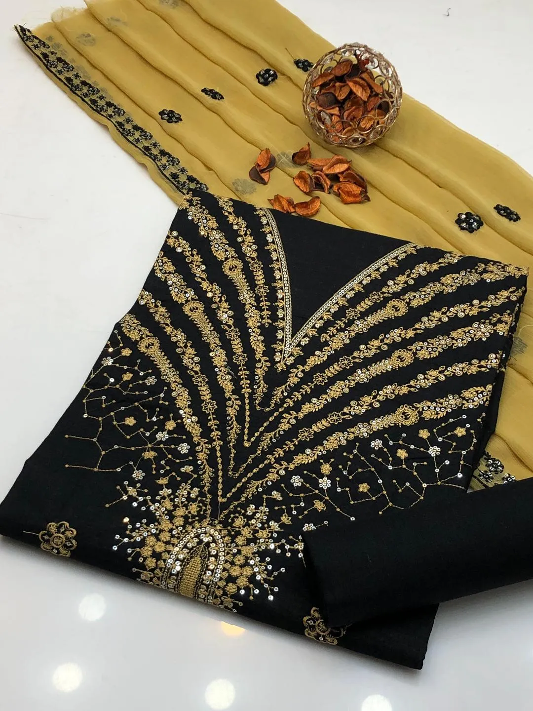 3 Pcs Women's Unstitched Sequins Embroidered Suit