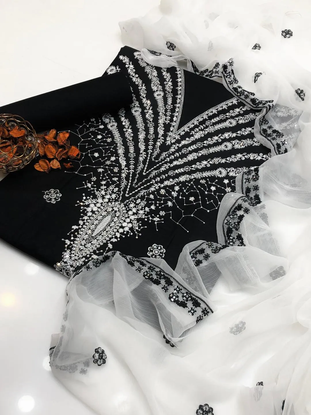 3 Pcs Women's Unstitched Sequins Embroidered Suit