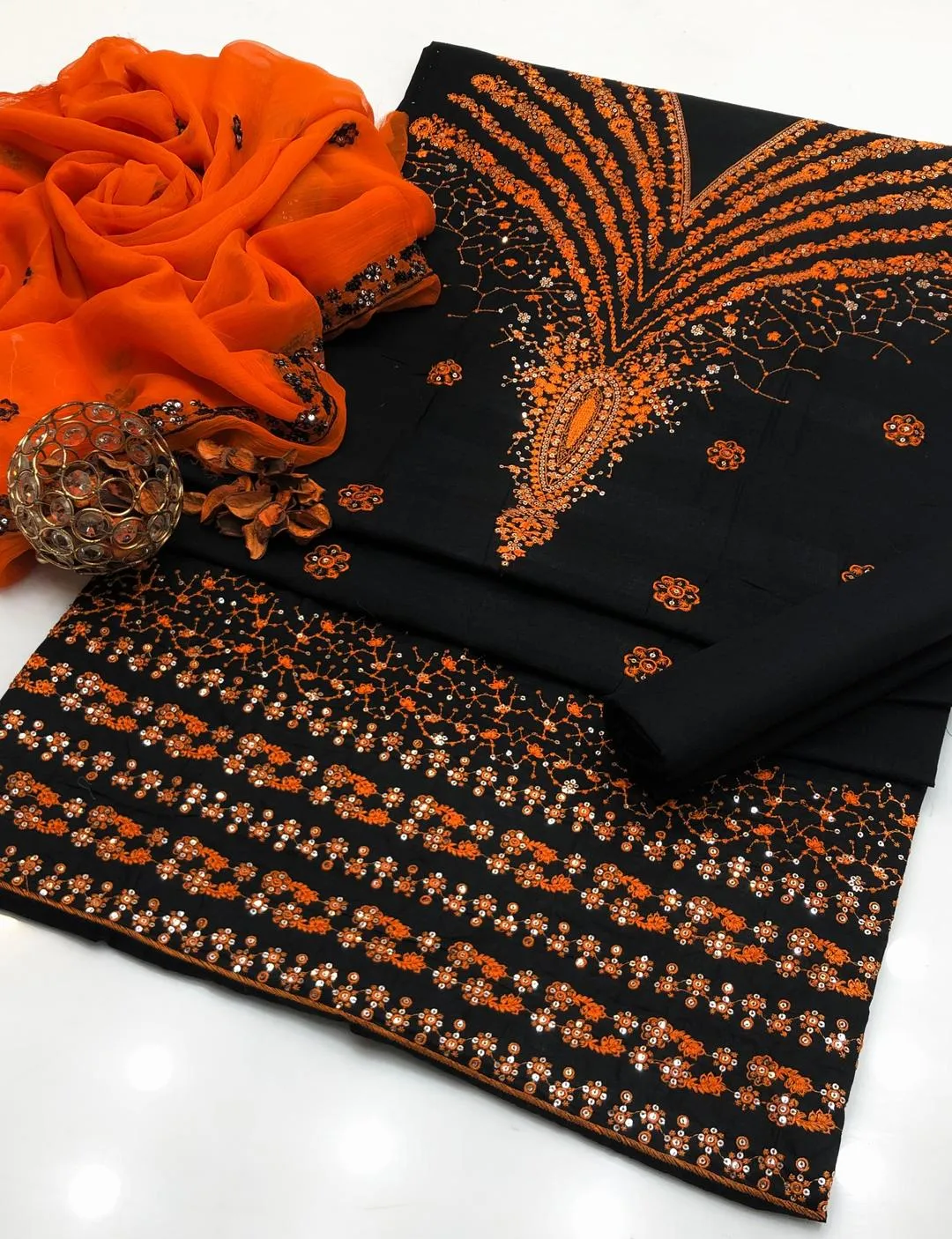 3 Pcs Women's Unstitched Sequins Embroidered Suit