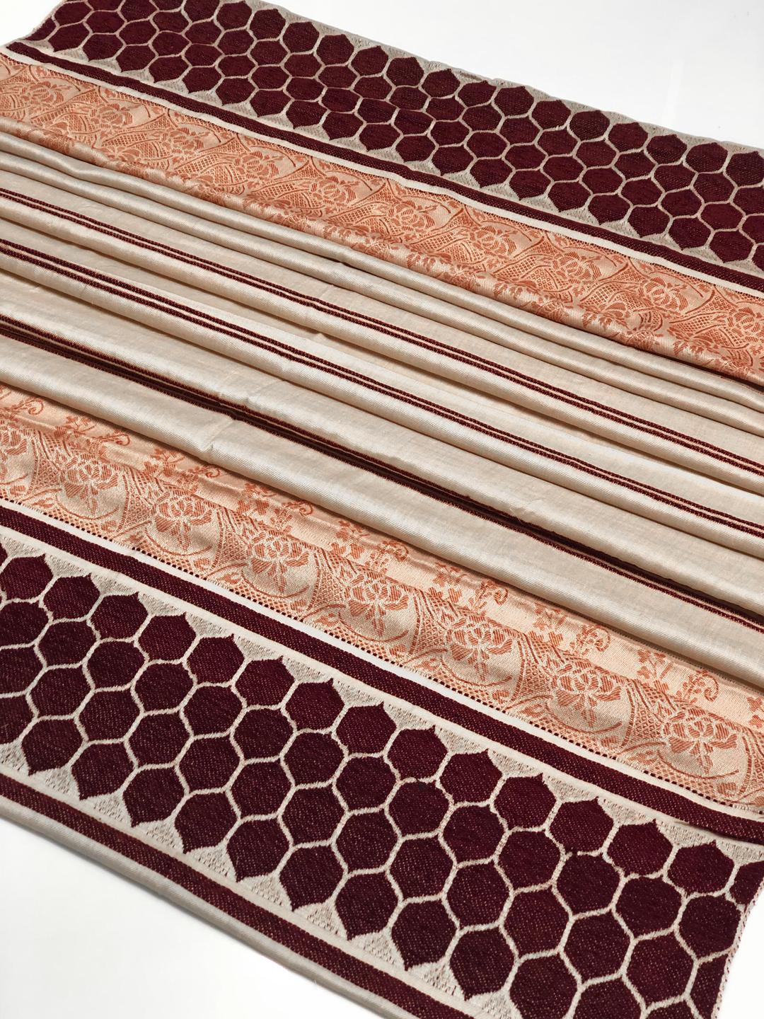 Luxury Beige Pashmina Wool Shawl with Textured Pattern - 1 Pcs