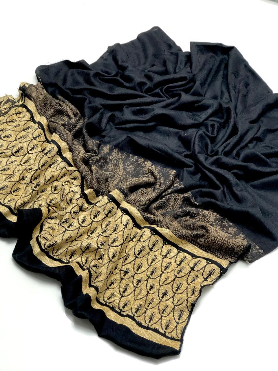 Luxury Pashmina Wool Shawl with Zari Tilla Pattern - 1 Pcs