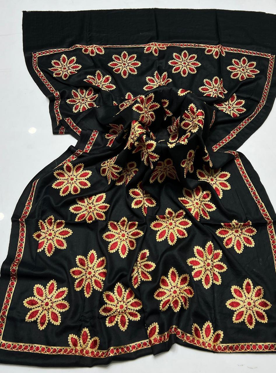 Elegant Black Embroidered Pashmina Shawl - 1 Pcs