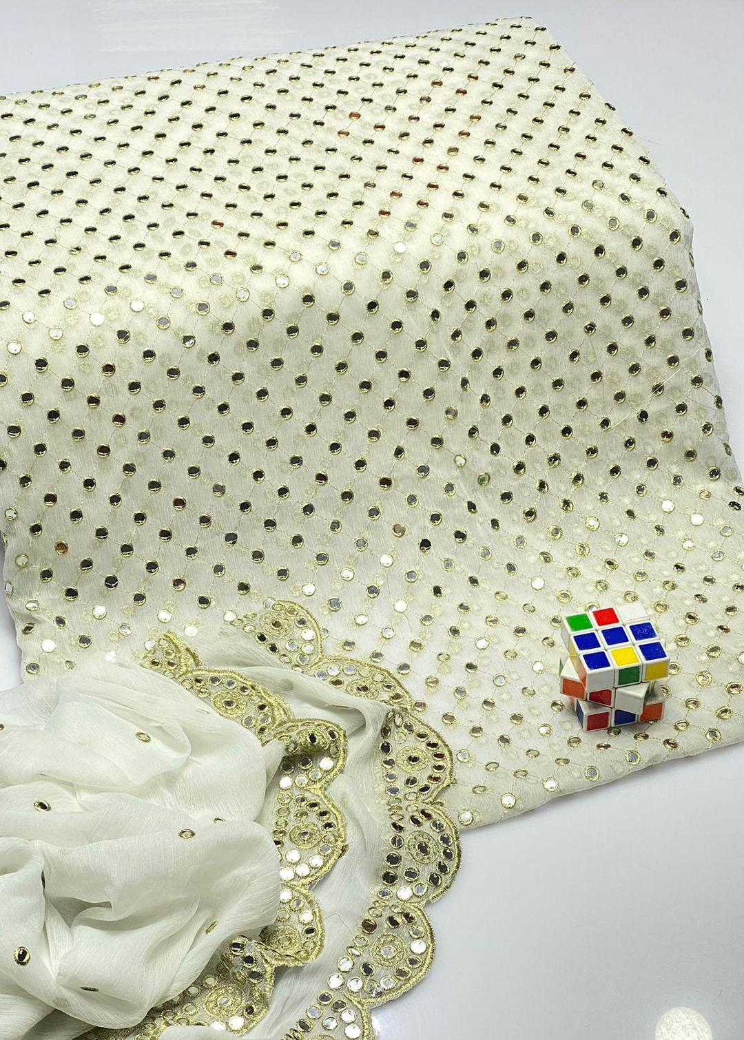 2 Pcs Women's Unstitched Chiffon Sequins Embroidered Suit