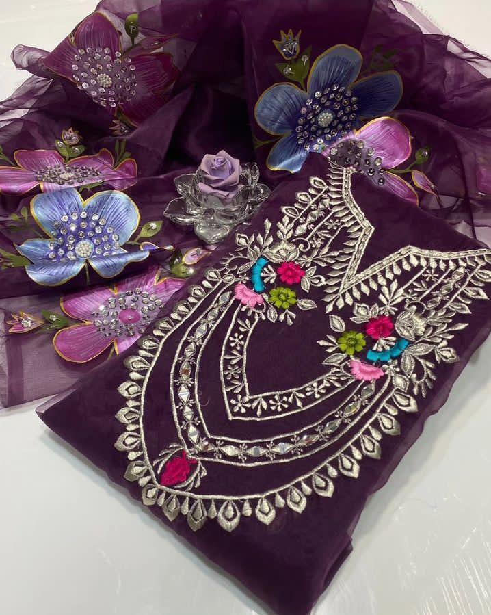 2 Pcs Women's Unstitched Zari Tilla Embroidered Suit