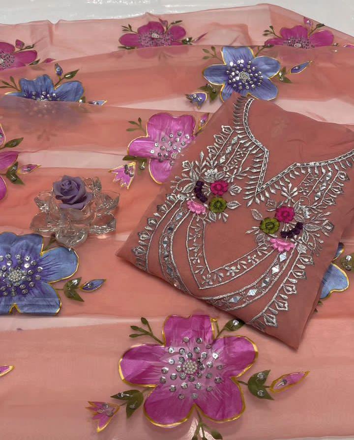 2 Pcs Women's Unstitched Zari Tilla Embroidered Suit