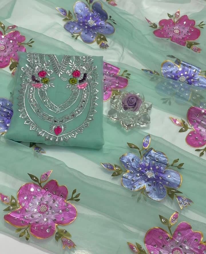 2 Pcs Women's Unstitched Zari Tilla Embroidered Suit