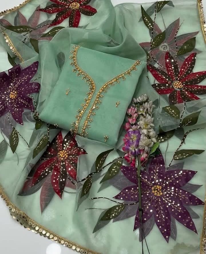 2 Pcs Women's Unstitched Zari Tilla Embroidered Suit