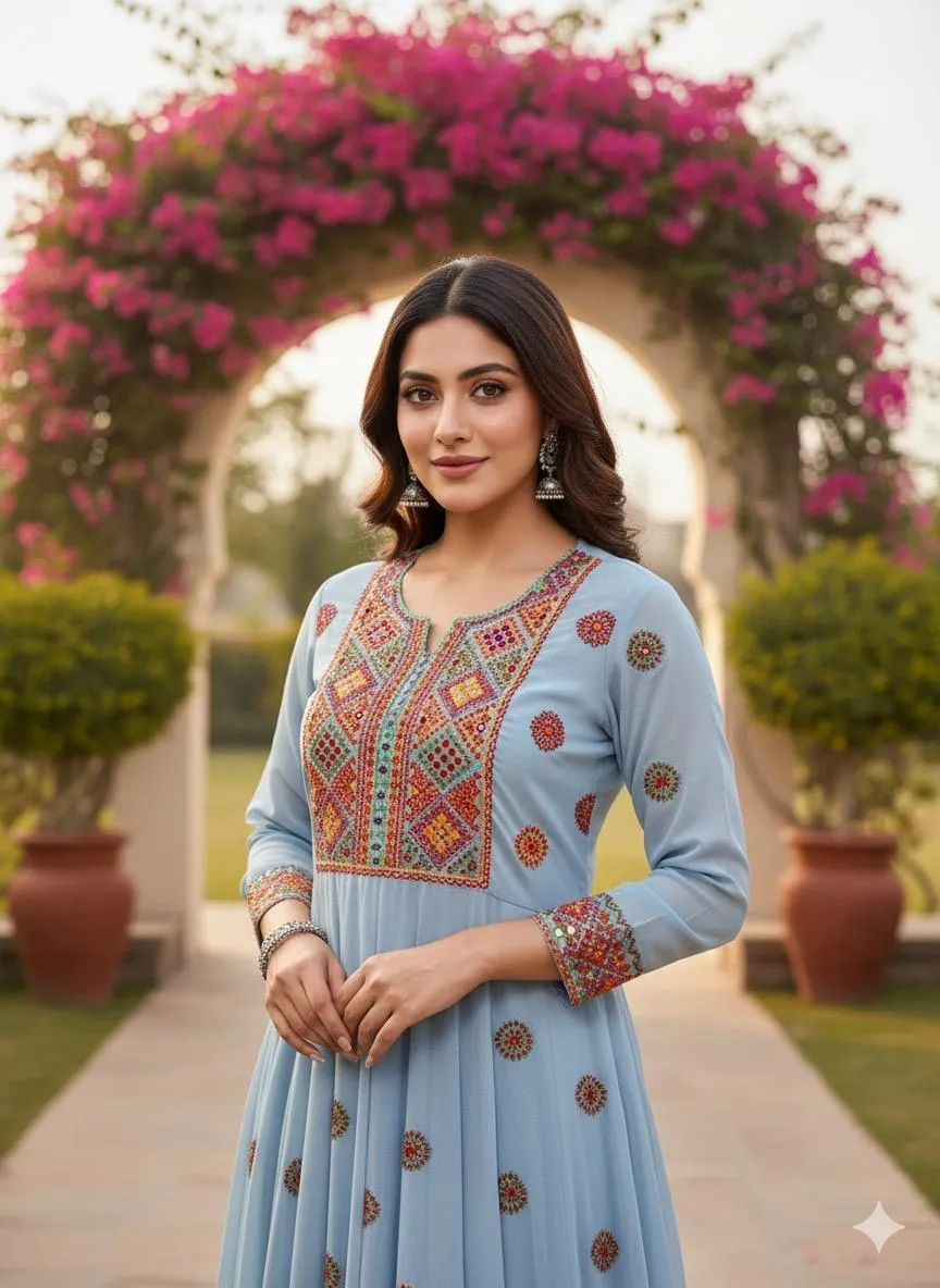 2 Pcs Women's Unstitched Sheesha Work Suit