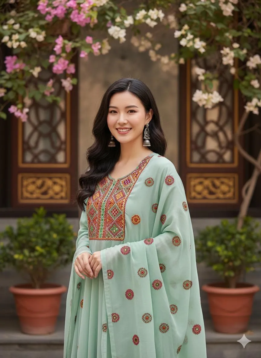 2 Pcs Women's Unstitched Sheesha Work Suit