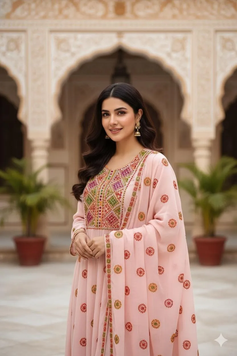 2 Pcs Women's Unstitched Sheesha Work Suit