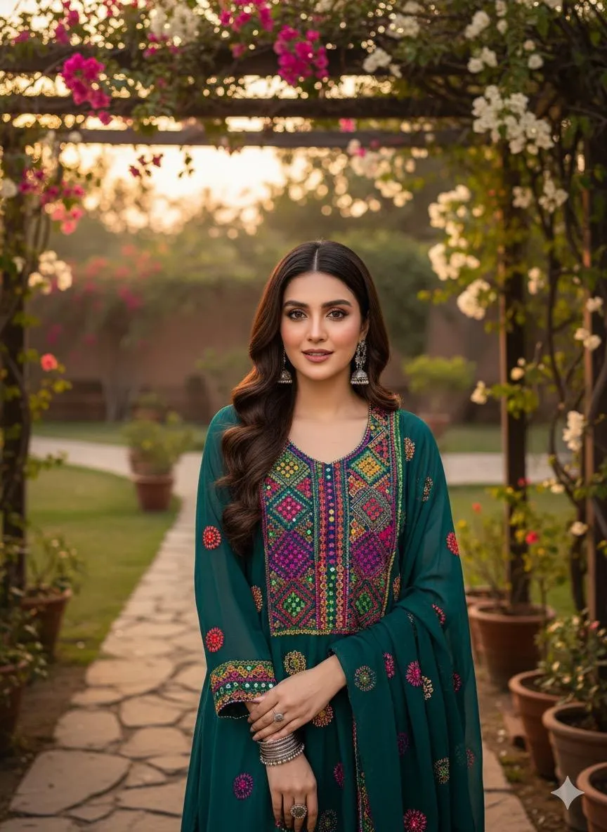 2 Pcs Women's Unstitched Sheesha Work Suit