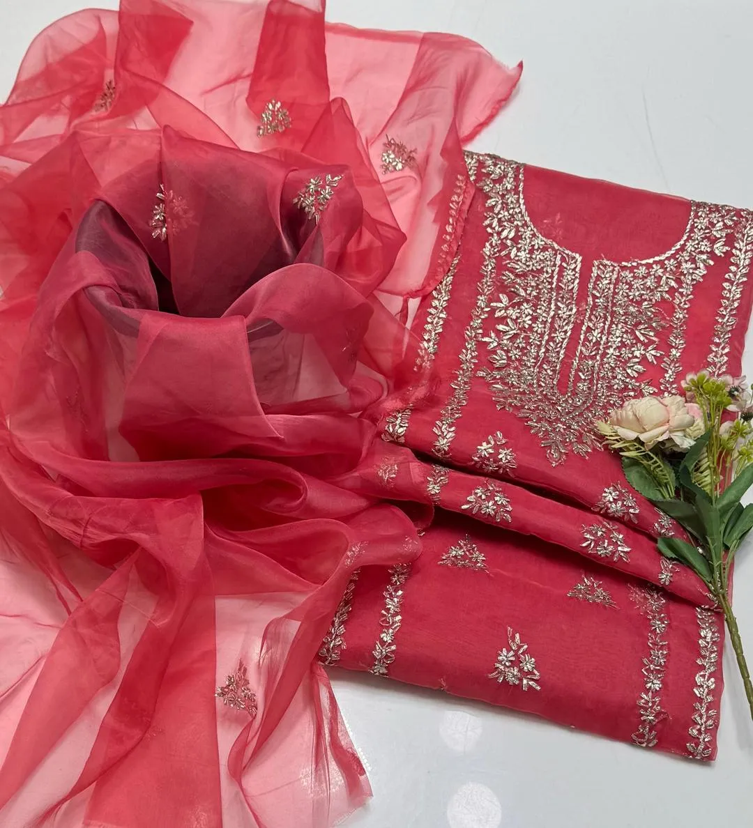 2 Pcs Women's Unstitched Hand Embroidered Suit