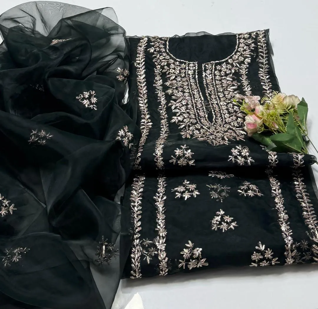 2 Pcs Women's Unstitched Hand Embroidered Suit