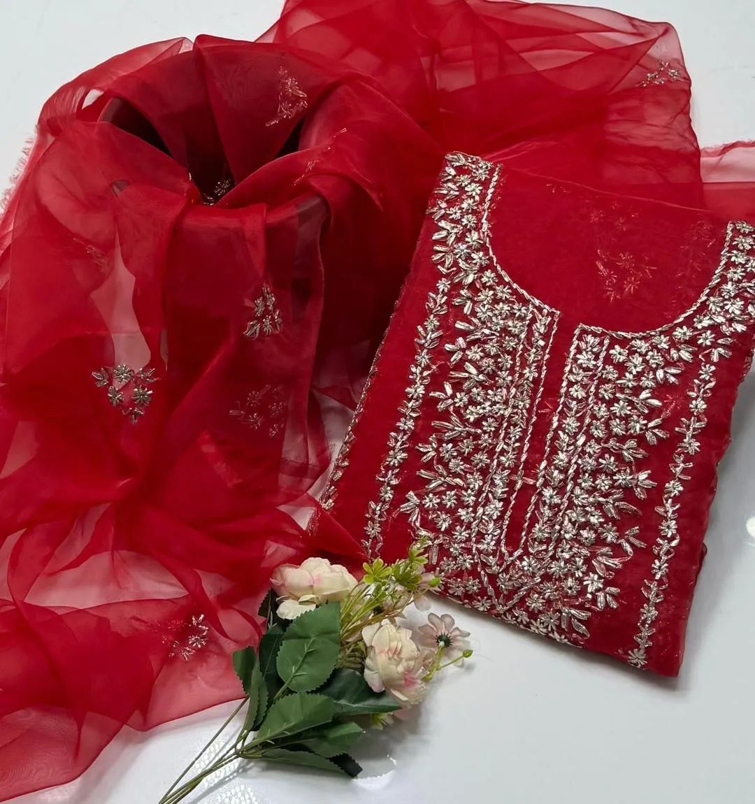 2 Pcs Women's Unstitched Hand Embroidered Suit