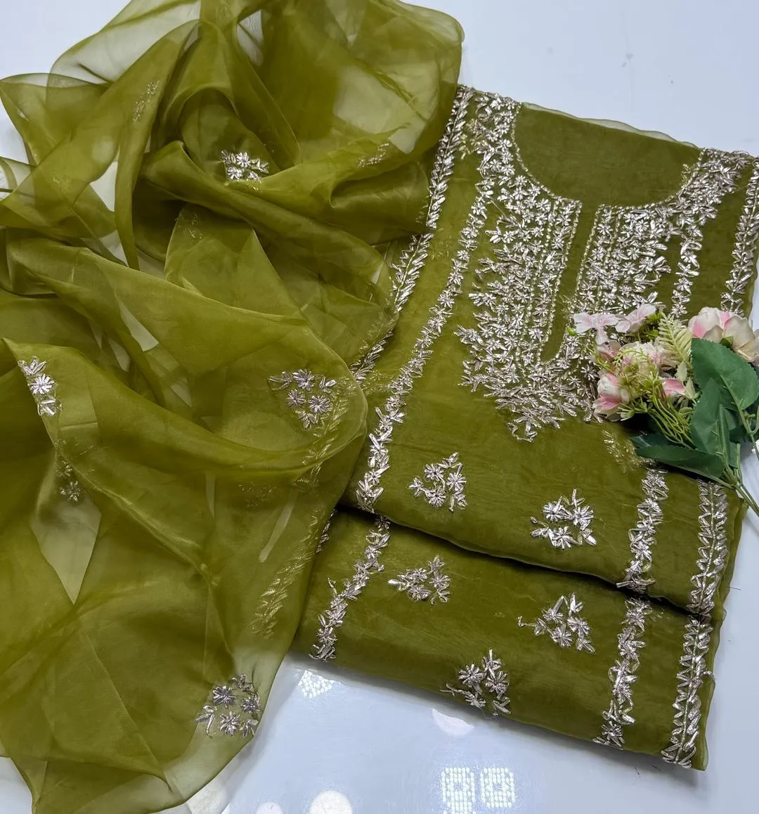 2 Pcs Women's Unstitched Hand Embroidered Suit