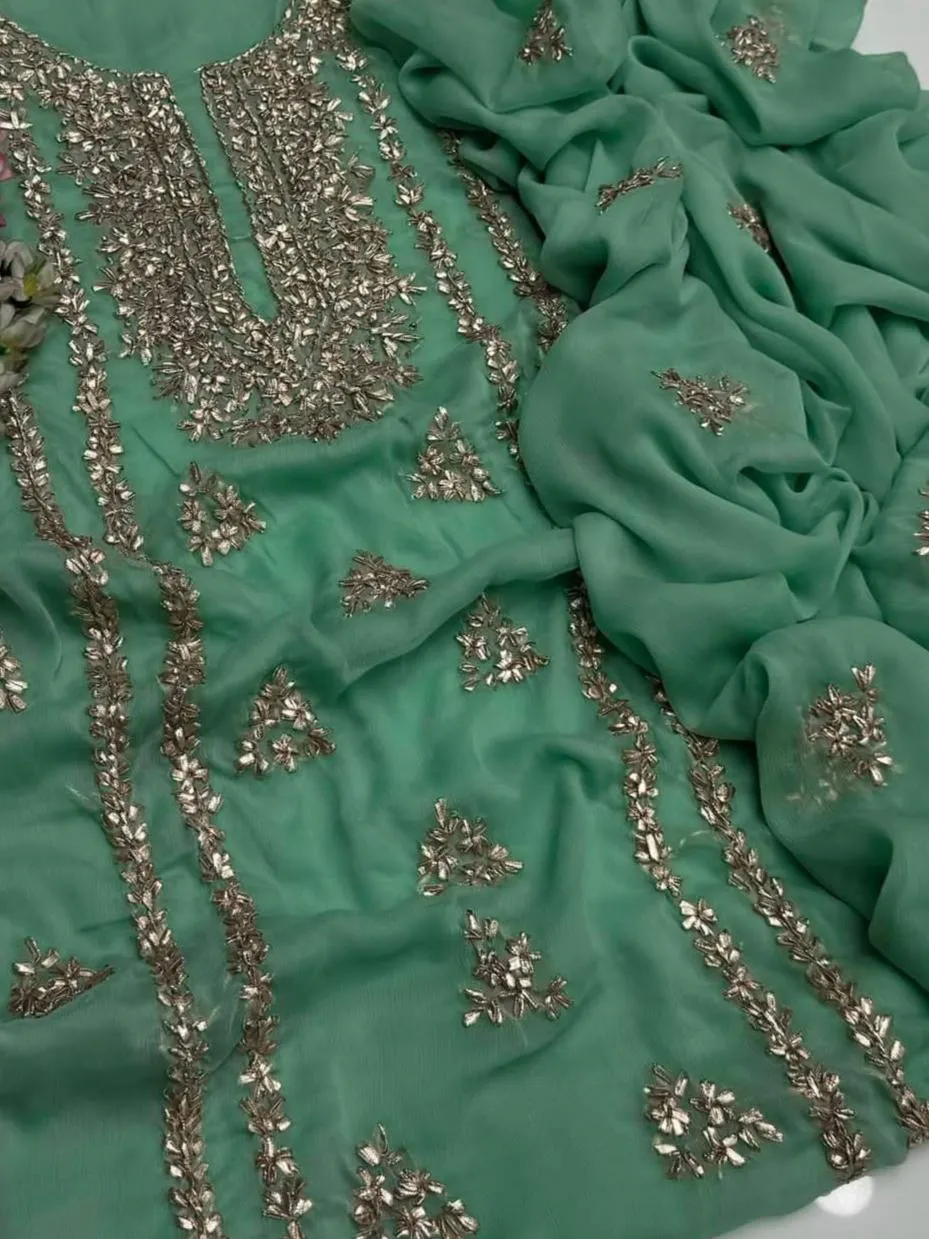 2 Pcs Women's Unstitched Hand Work Suit