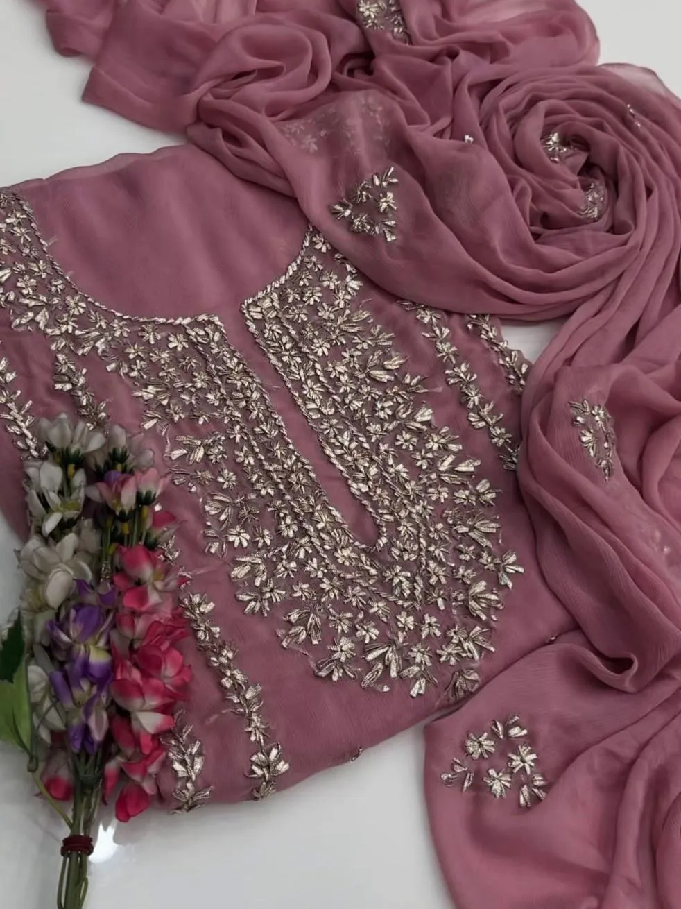 2 Pcs Women's Unstitched Hand Work Suit