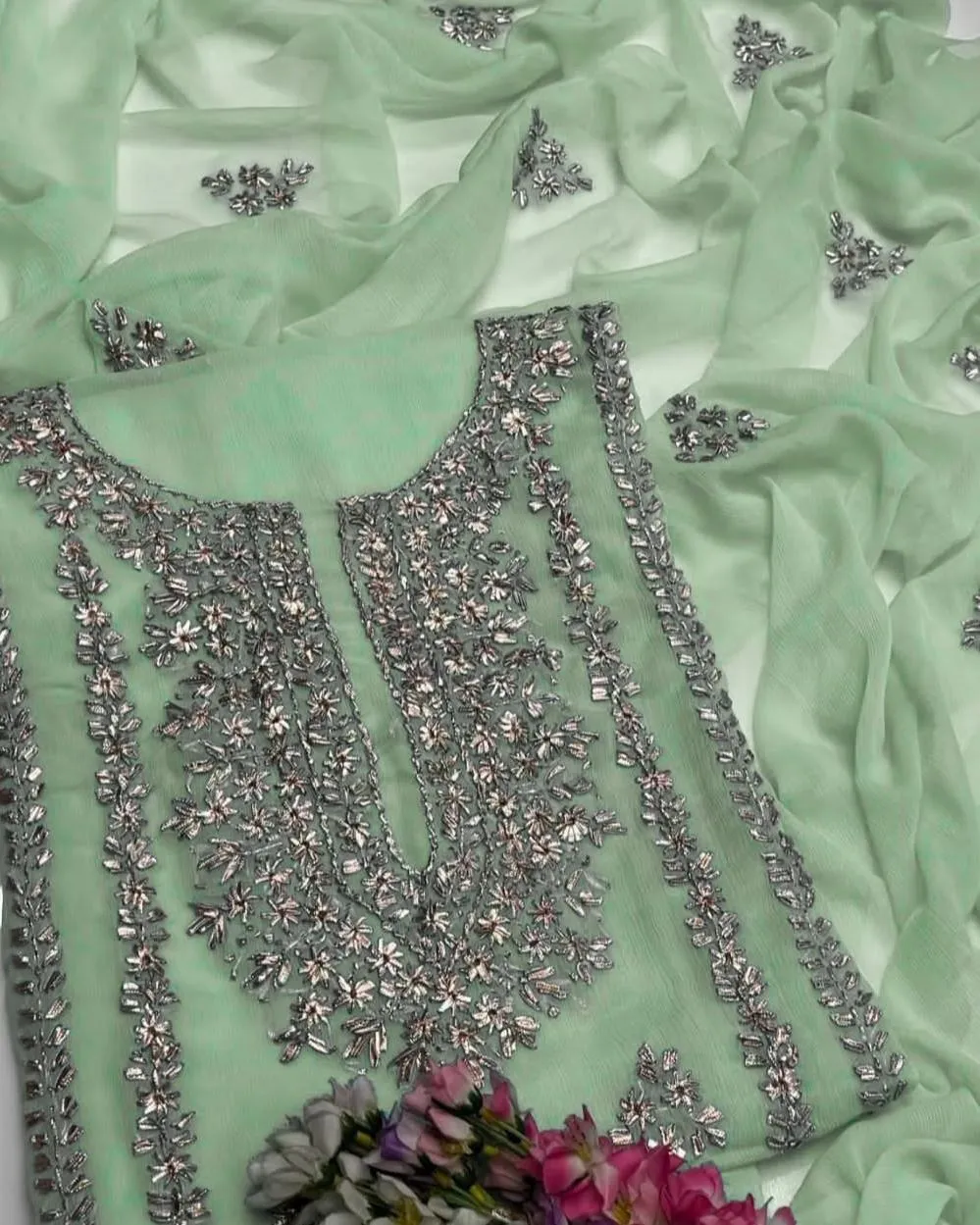 2 Pcs Women's Unstitched Hand Work Suit