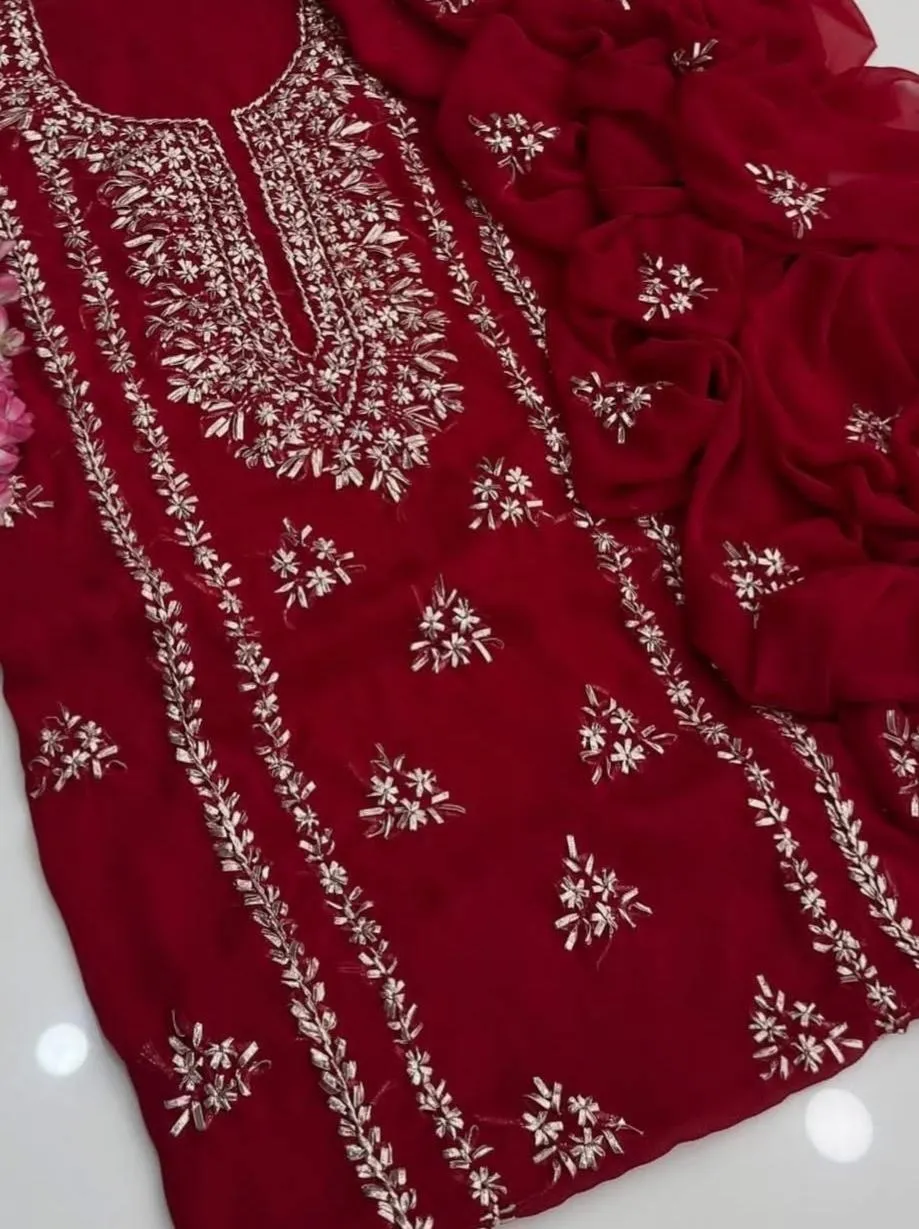 2 Pcs Women's Unstitched Hand Work Suit