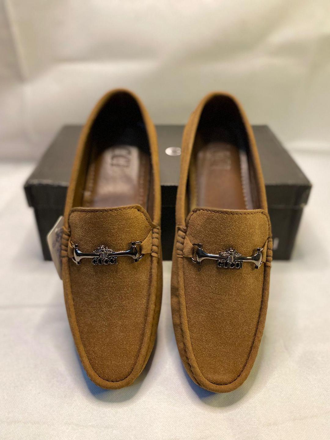 Men Mustard Suede Loafers with Horsebit Detail