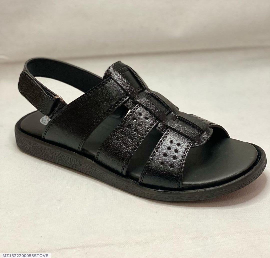 Men's Black Leather Fancy Sandals Casual Formal Wear