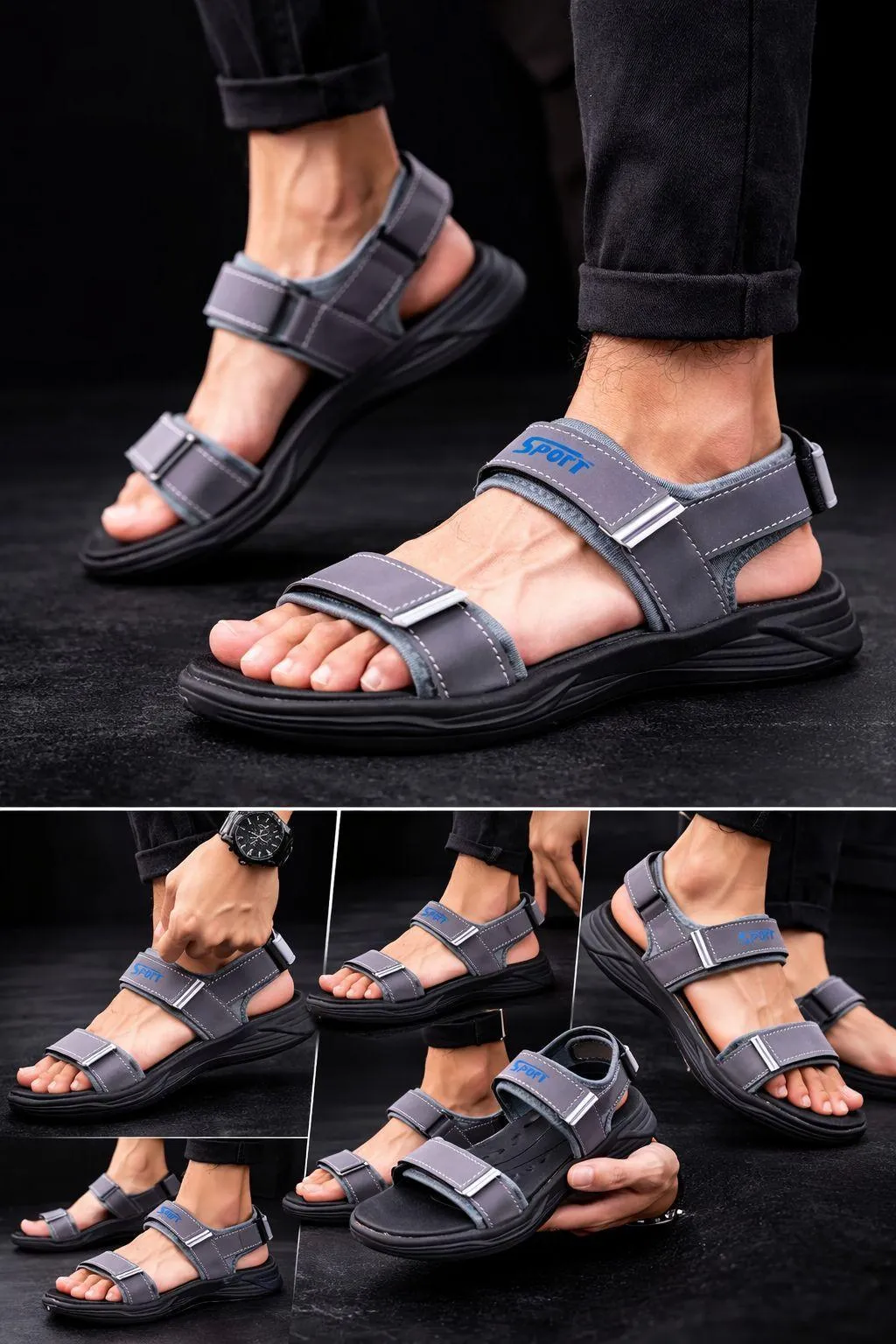 Men's Fabric Fancy Sandals (Grey-ED01)
