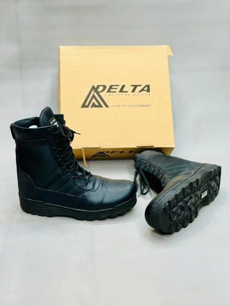 Men's Military Style Knee High Boots Black Synthetic Leather