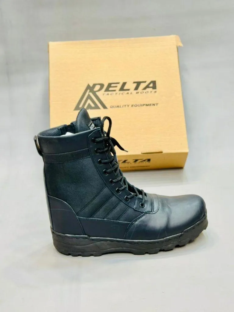 Men's Military Style Knee High Boots Black Synthetic Leather
