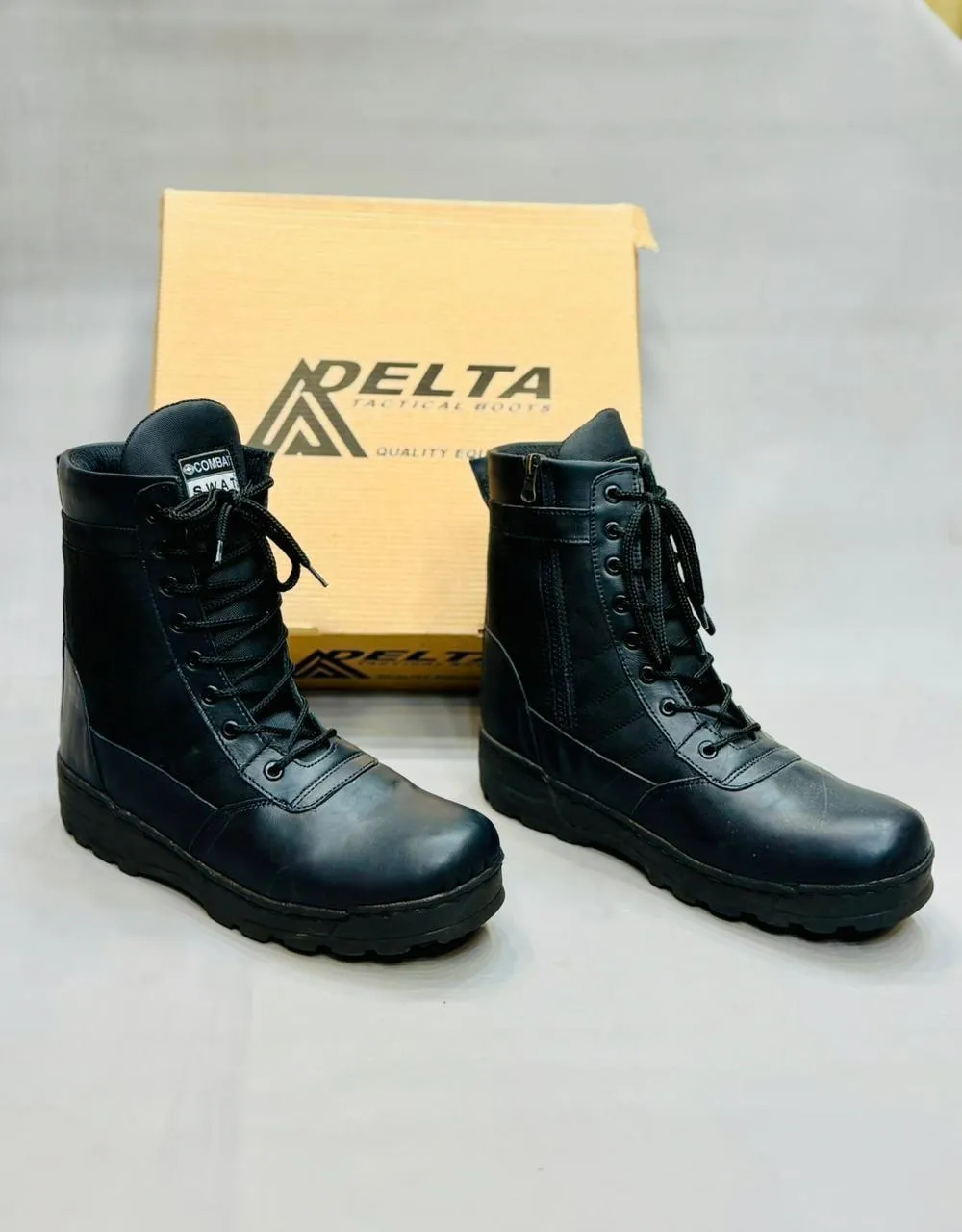 Men's Military Style Knee High Boots Black Synthetic Leather