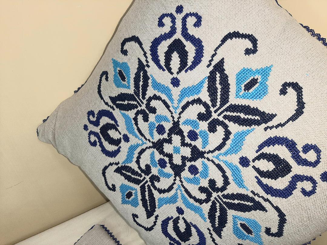 2 Pcs Mix Cotton Embroidered Pillow Cover
