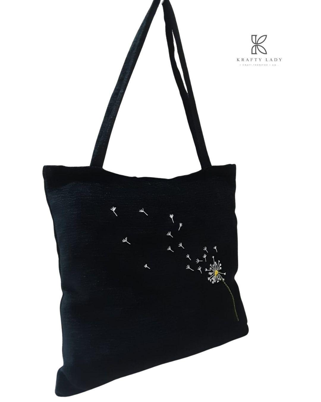 Women's Velvet Embroidered Tote Bags: The Dandelion Dreams  Handmade Tote Bag